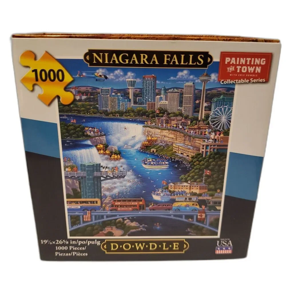 1000 Piece Puzzle Dowdle Niagara Falls Painting The Town with Poster Map Box